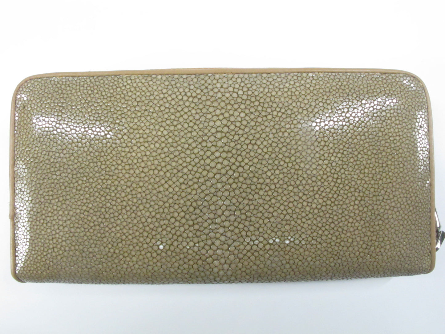 Genuine Polished Stingray Skin Leather Zip Around Clutch Wallet Purse