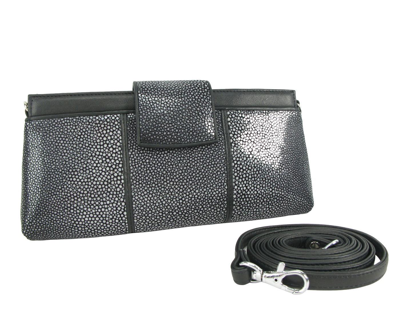 PELGIO Genuine Polished Stingray Skin Leather Women's Clutch & Crossbody Purse