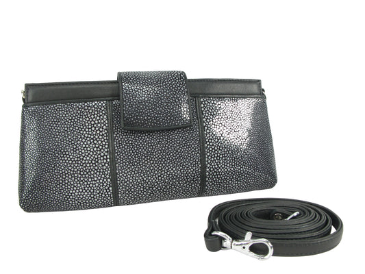 PELGIO Genuine Polished Stingray Skin Leather Women's Clutch & Crossbody Purse