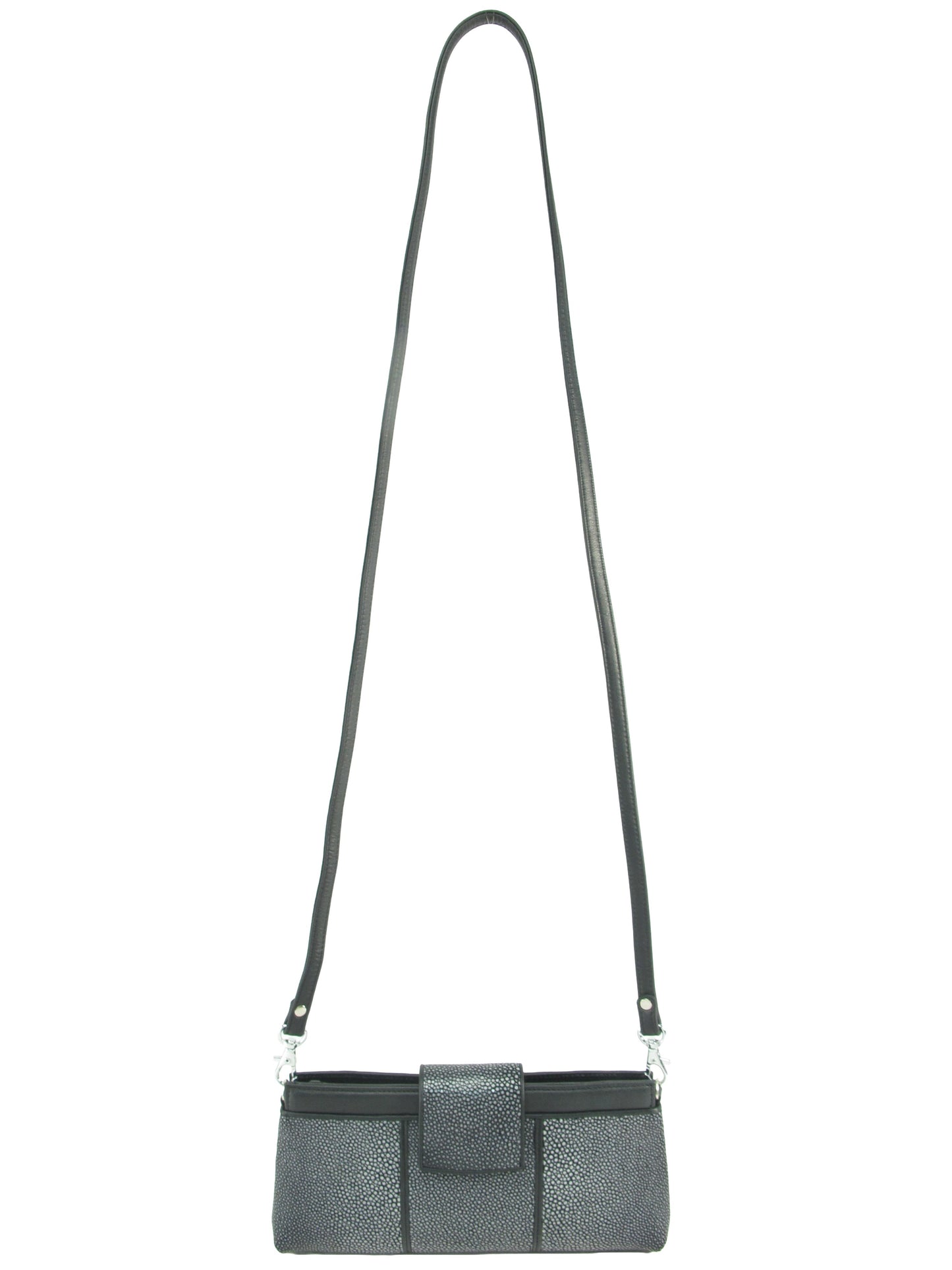 PELGIO Genuine Polished Stingray Skin Leather Women's Clutch & Crossbody Purse