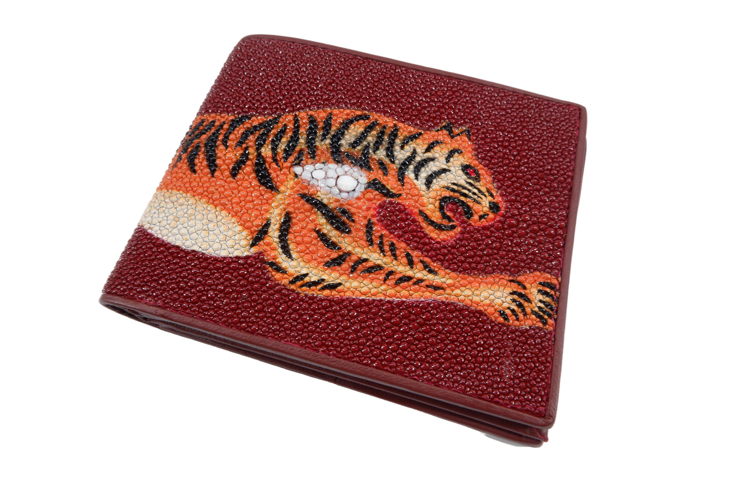 Genuine Stingray Skin Leather Bifold Men's Wallet Tiger Printed