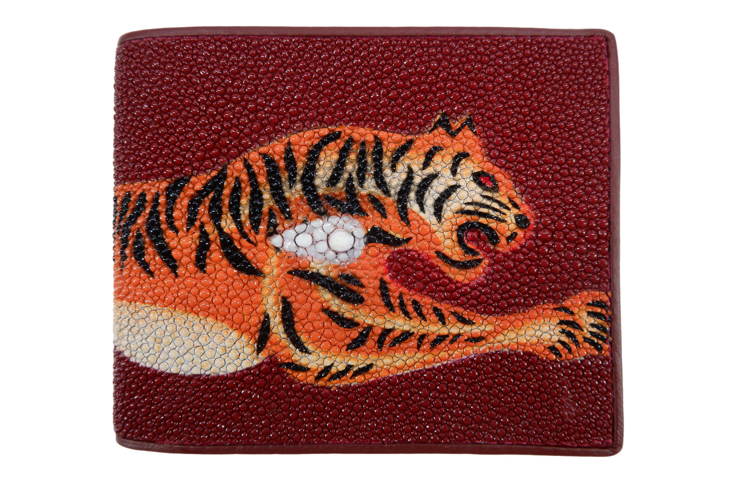 Genuine Stingray Skin Leather Bifold Men's Wallet Tiger Printed