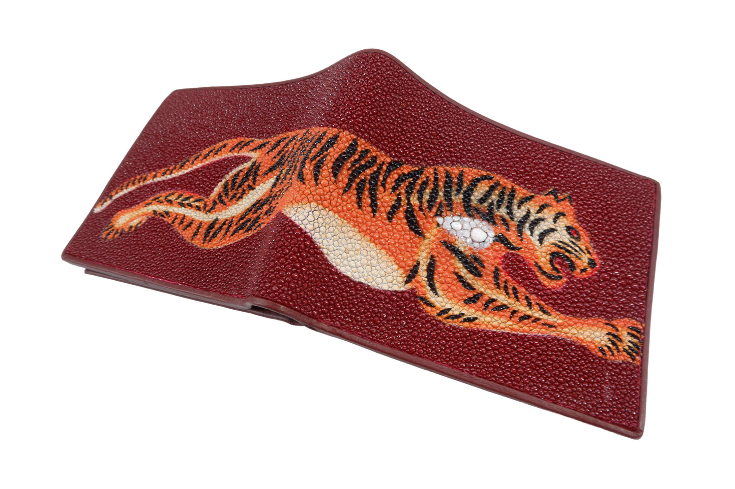 Genuine Stingray Skin Leather Bifold Men's Wallet Tiger Printed