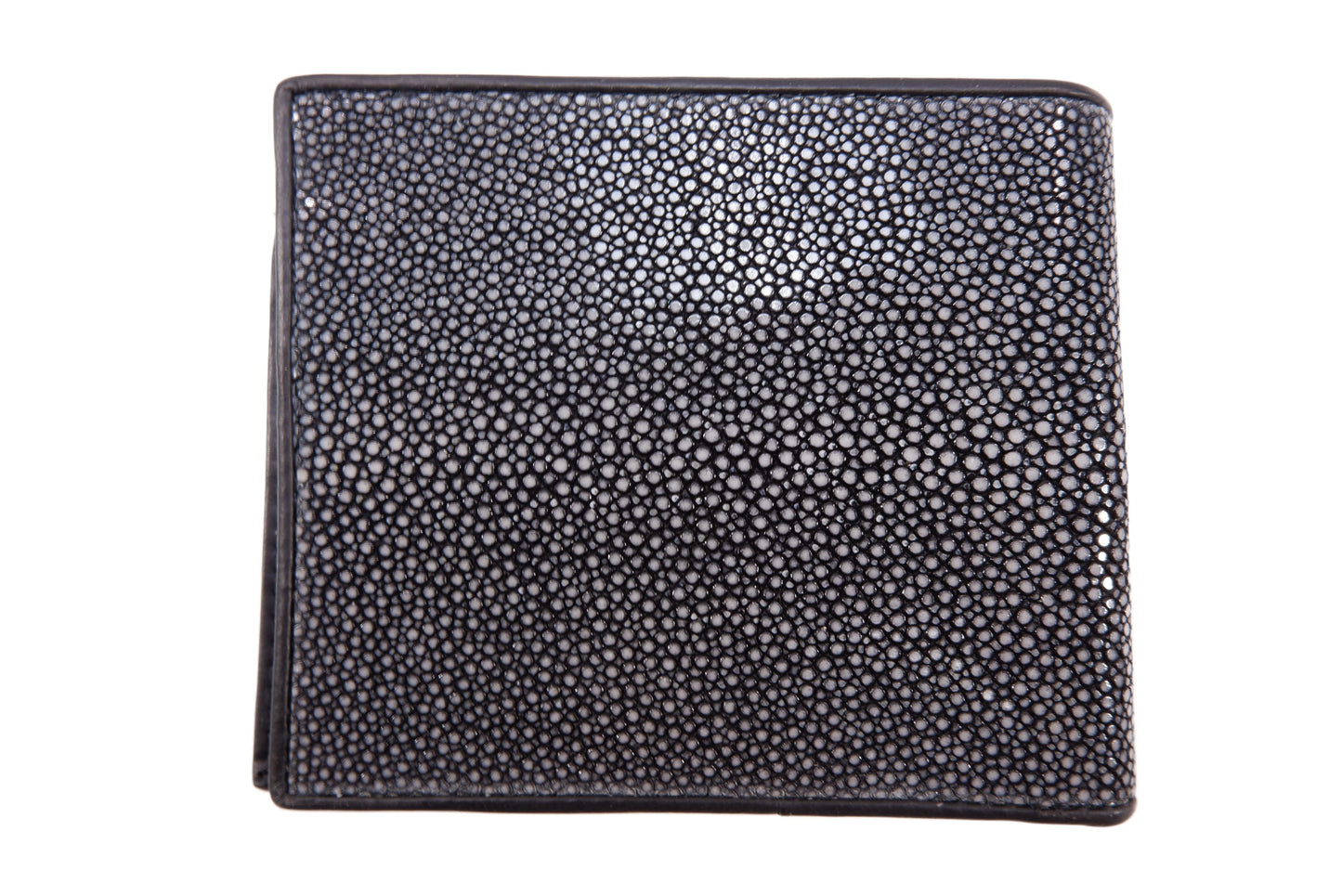 Genuine Polished Stingray Skin Leather Removable Bifold Wallet Black