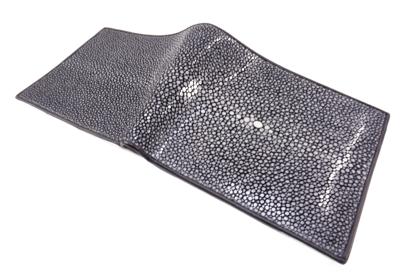 Genuine Polished Stingray Skin Leather Removable Bifold Wallet Black