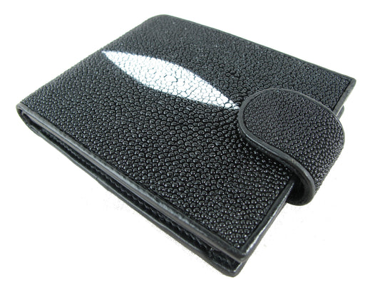 Genuine Stingray Skin Leather Large Coins Bifold Unisex Wallet