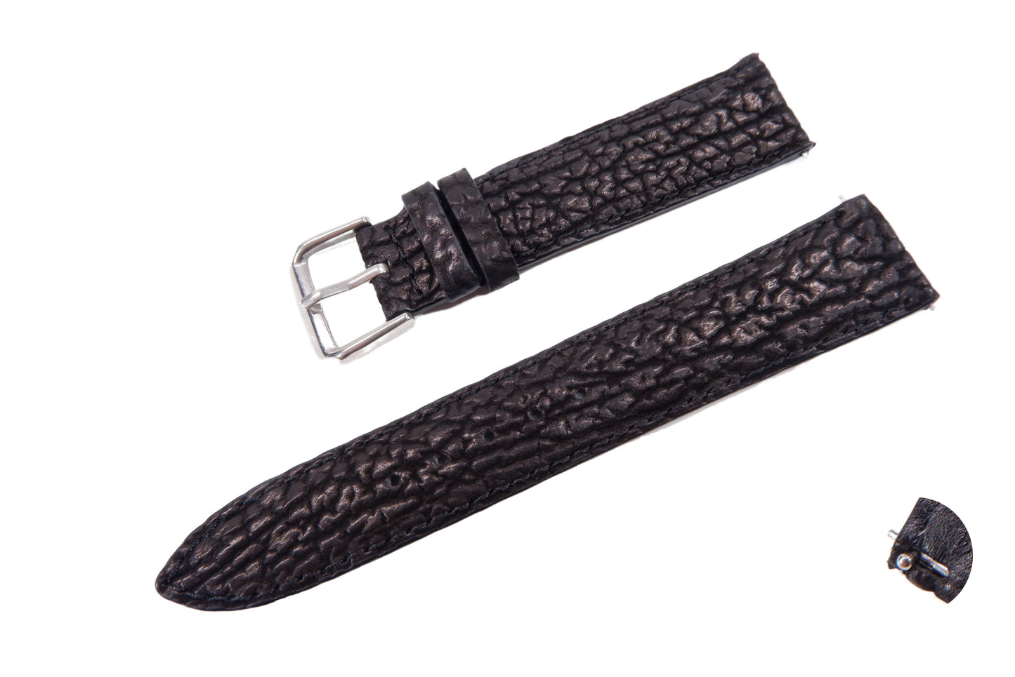 Genuine Shark Skin Leather Quick Release Watch Strap Black Band with Buckle