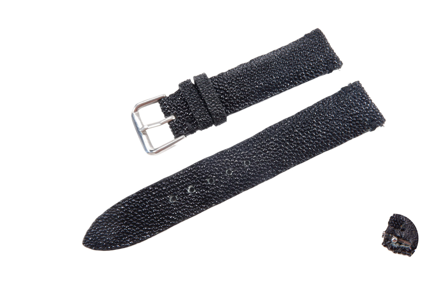 Genuine Stingray Skin Leather Quick Release Watch Strap Black Band with Buckle