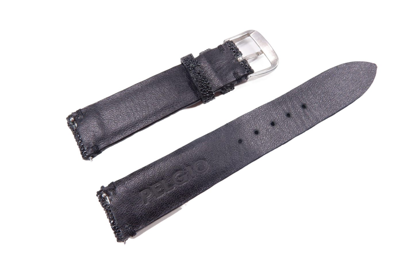 Genuine Stingray Skin Leather Quick Release Watch Strap Black Band with Buckle
