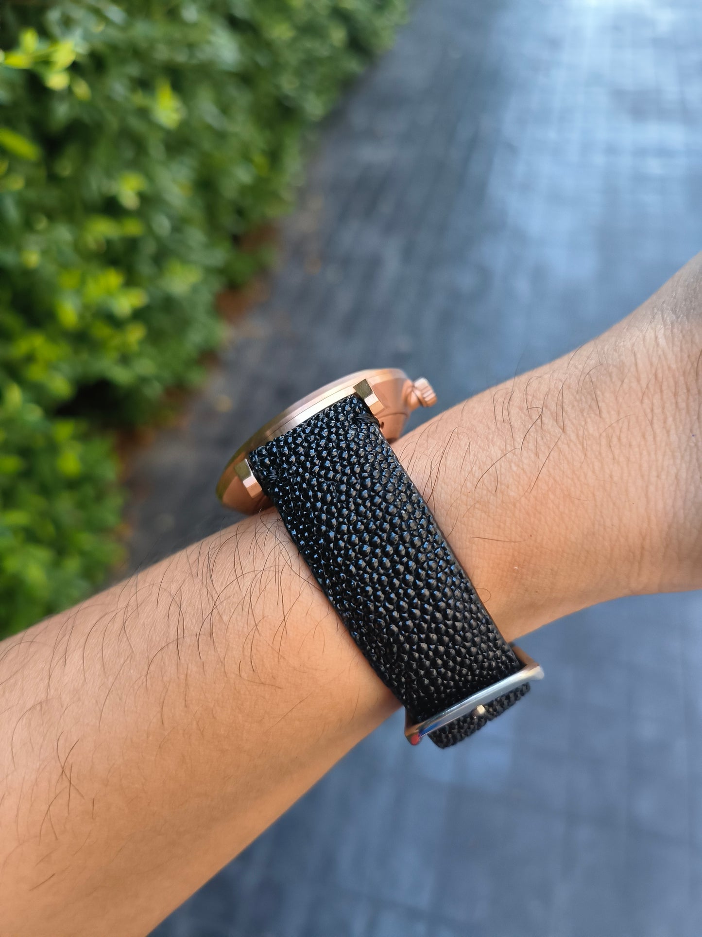 Genuine Stingray Skin Leather Quick Release Watch Strap Black Band with Buckle