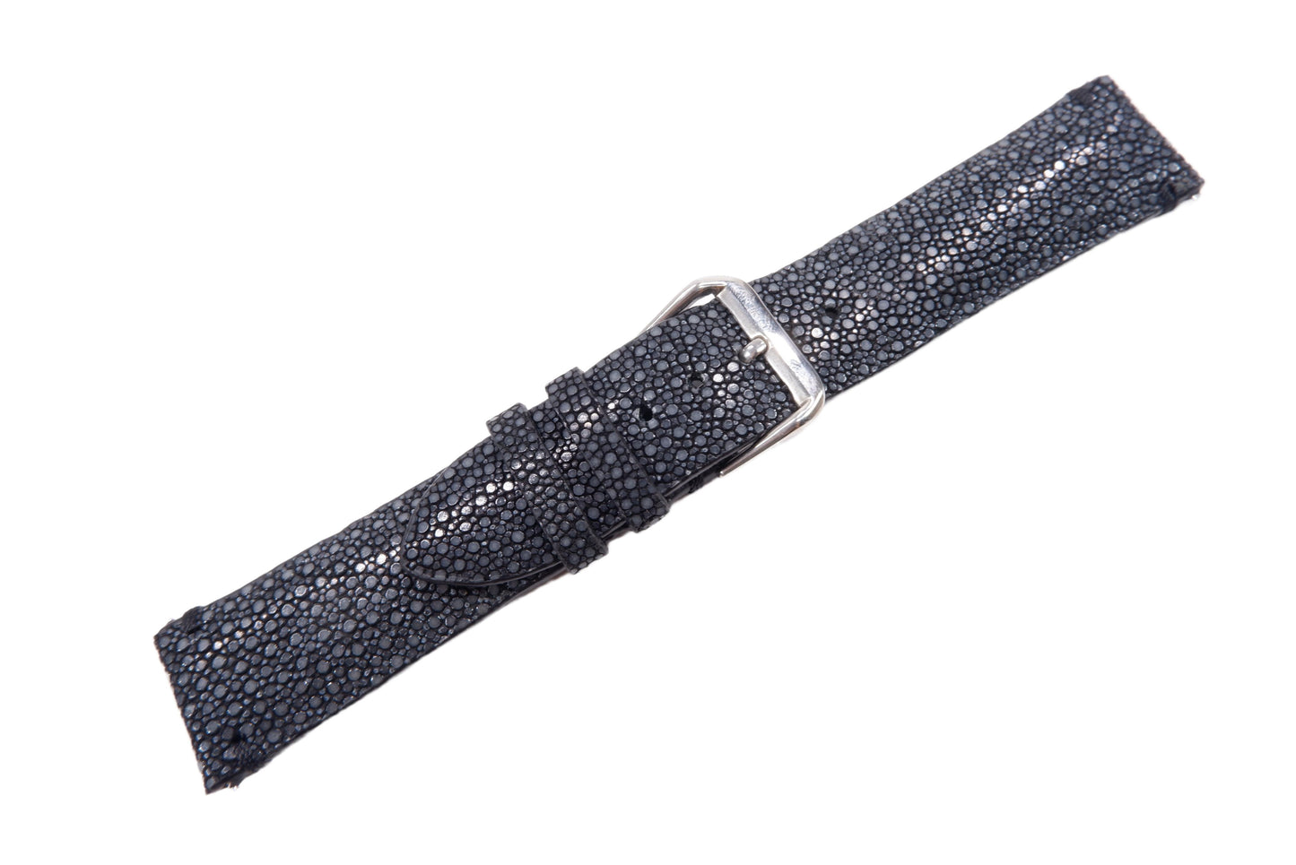 Genuine Polished Stingray Skin Leather Quick Release Watch Strap Black Band with Buckle