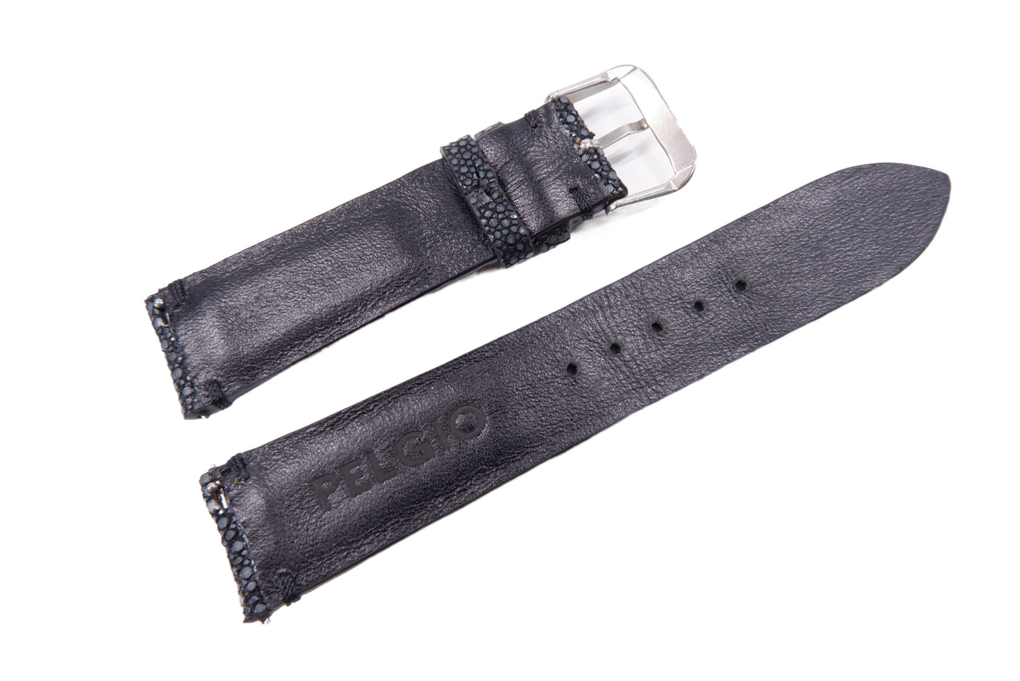 Genuine Polished Stingray Skin Leather Quick Release Watch Strap Black Band with Buckle