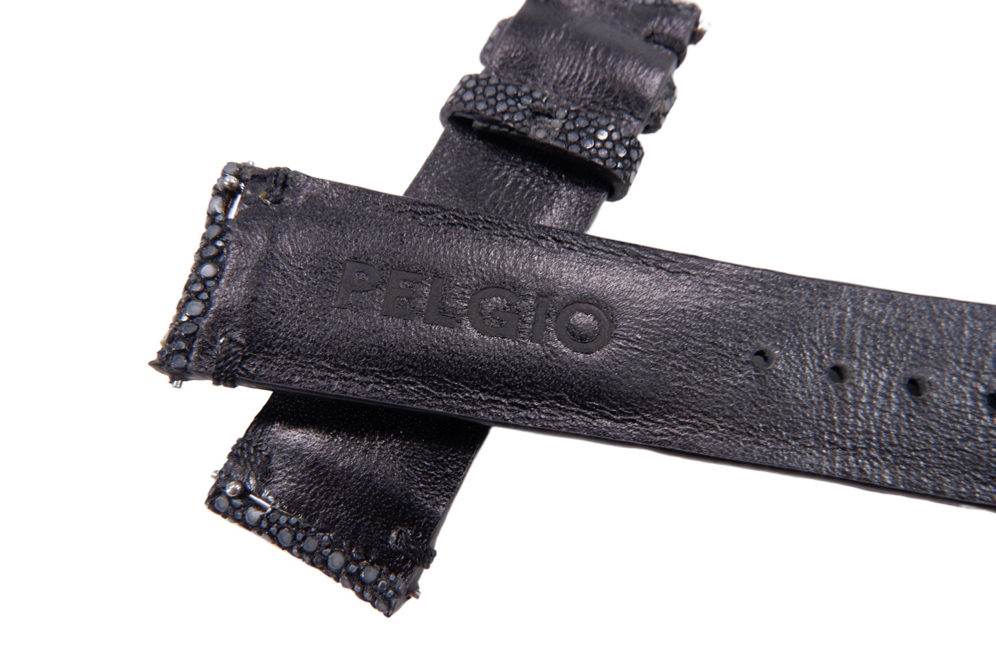 Genuine Polished Stingray Skin Leather Quick Release Watch Strap Black Band with Buckle