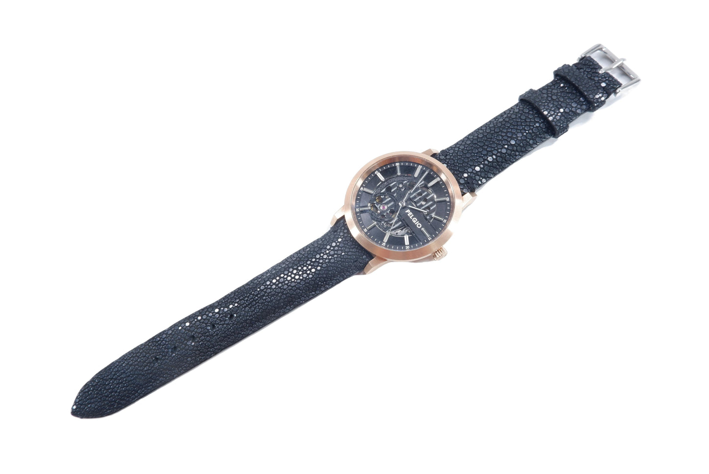 Genuine Polished Stingray Skin Leather Quick Release Watch Strap Black Band with Buckle