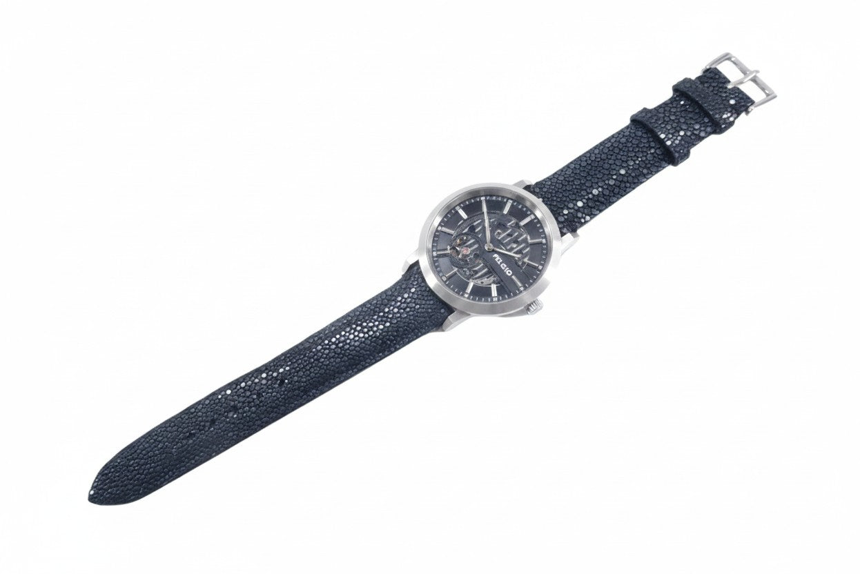 Genuine Polished Stingray Skin Leather Quick Release Watch Strap Black Band with Buckle