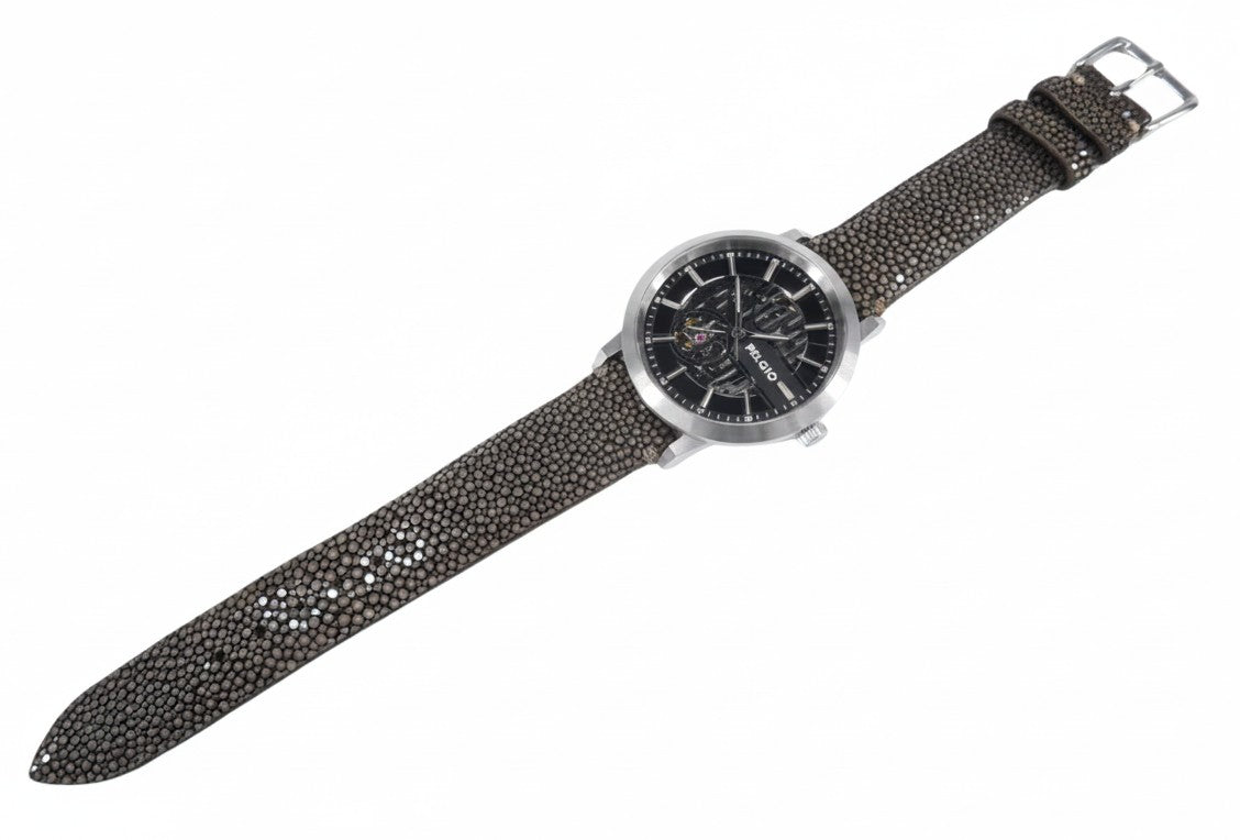 Genuine Polished Stingray Skin Leather Quick Release Watch Strap Brown Band with Buckle