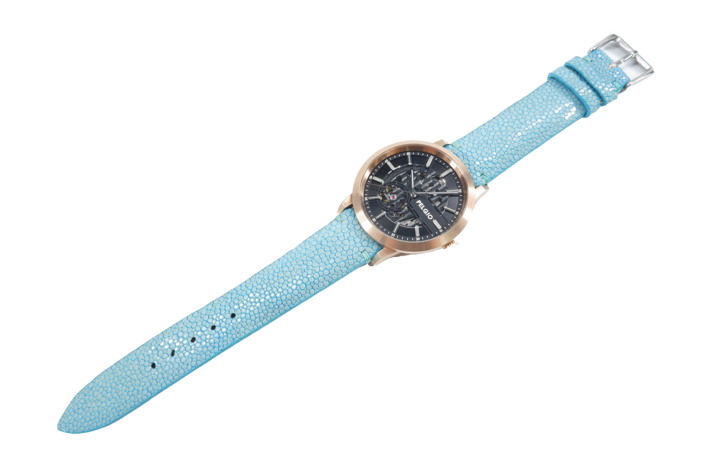 Genuine Polished Stingray Skin Leather Quick Release Watch Strap Blue Band with Buckle
