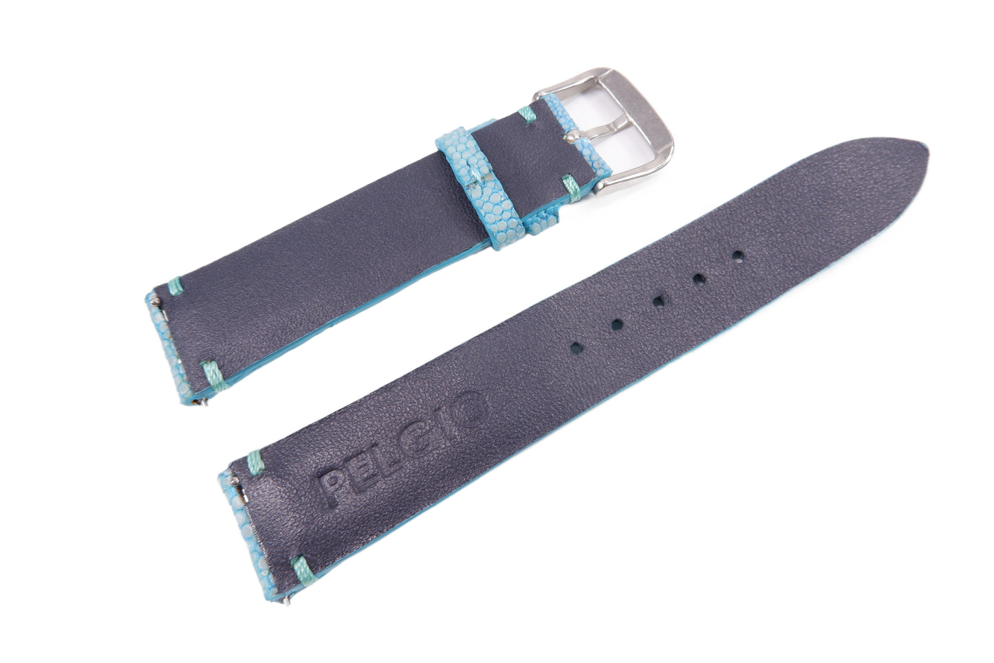 Genuine Polished Stingray Skin Leather Quick Release Watch Strap Blue Band with Buckle