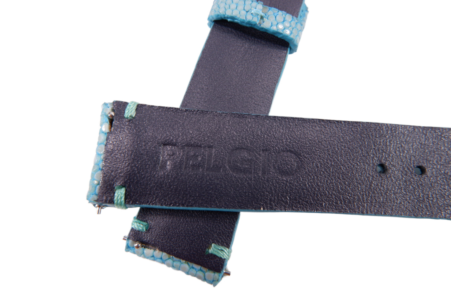 Genuine Polished Stingray Skin Leather Quick Release Watch Strap Blue Band with Buckle