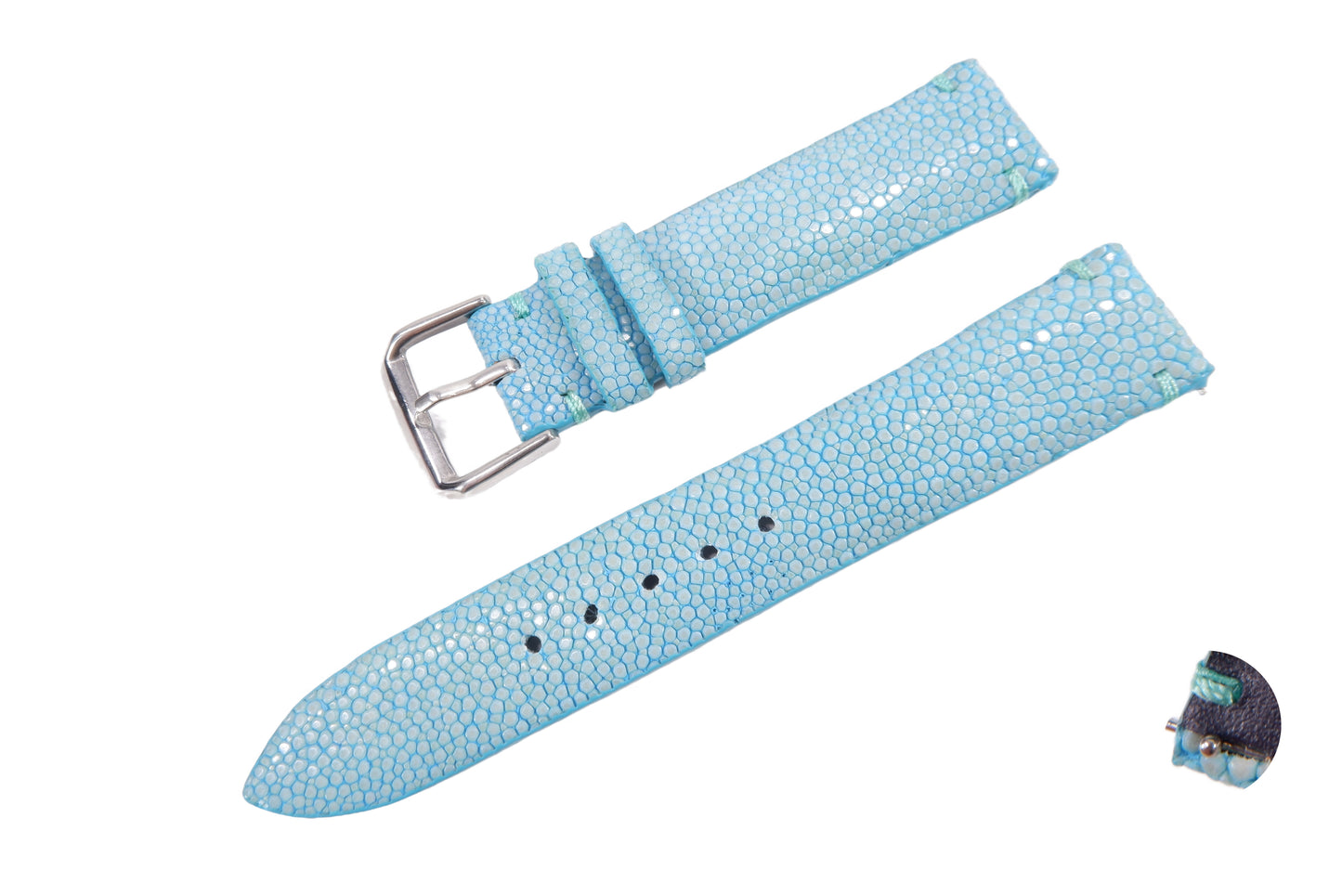 Genuine Polished Stingray Skin Leather Quick Release Watch Strap Blue Band with Buckle