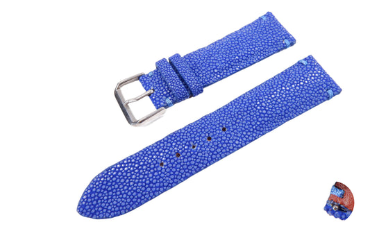 Genuine Polished Stingray Skin Leather Quick Release Watch Strap Blue Band with Buckle