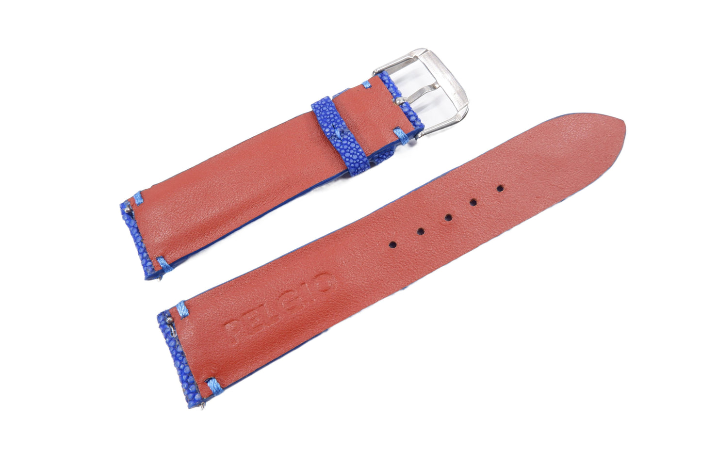 Genuine Polished Stingray Skin Leather Quick Release Watch Strap Blue Band with Buckle