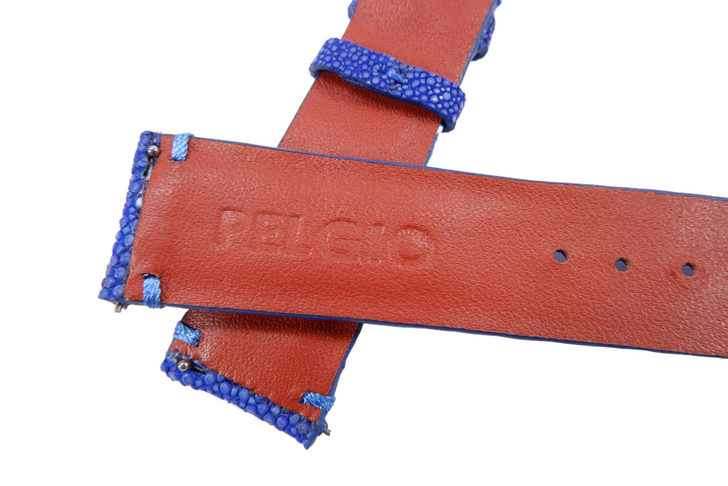 Genuine Polished Stingray Skin Leather Quick Release Watch Strap Blue Band with Buckle