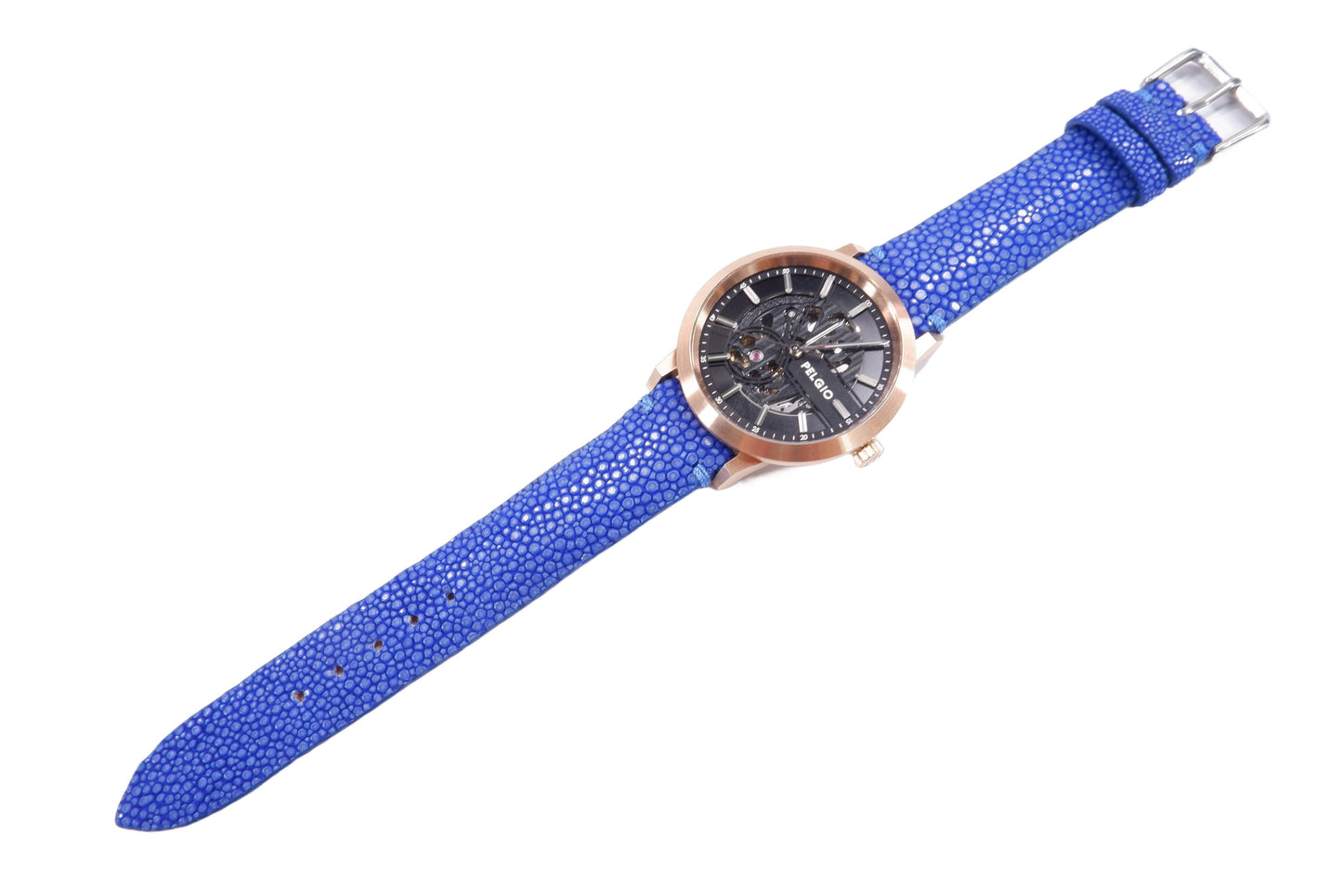 Genuine Polished Stingray Skin Leather Quick Release Watch Strap Blue Band with Buckle