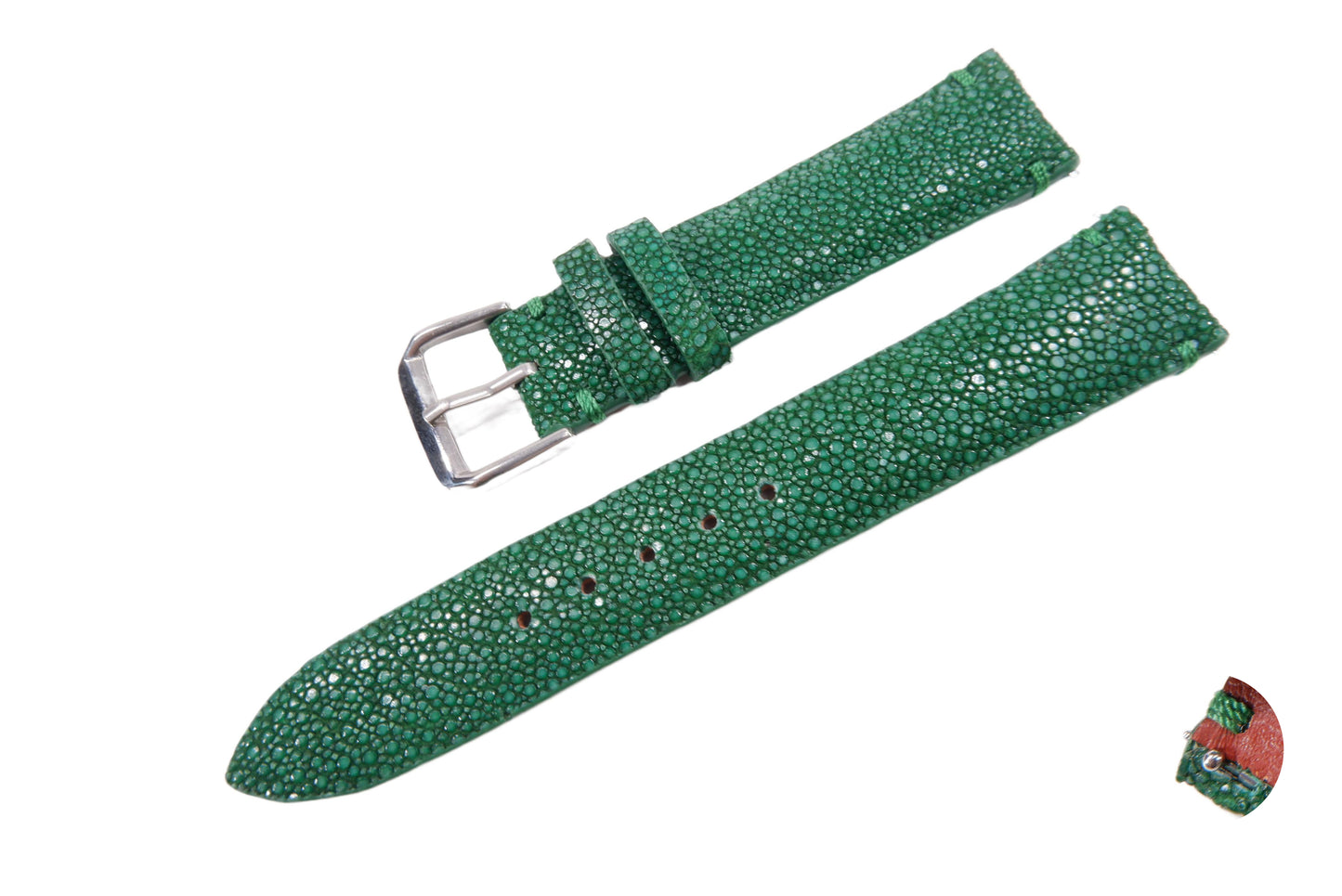 Genuine Polished Stingray Skin Leather Quick Release Watch Strap Green Band with Buckle
