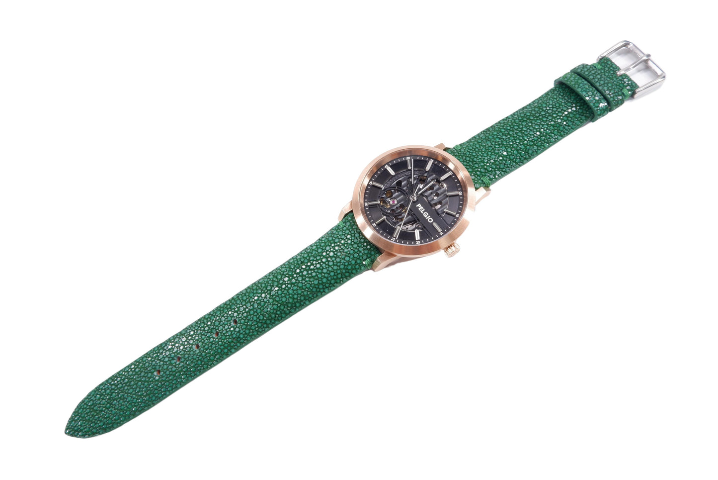 Genuine Polished Stingray Skin Leather Quick Release Watch Strap Green Band with Buckle