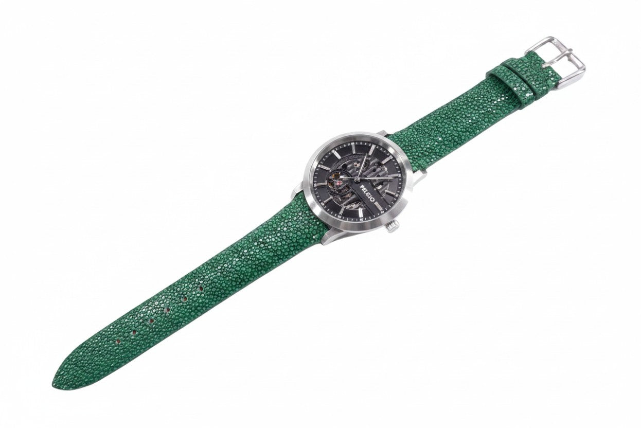Genuine Polished Stingray Skin Leather Quick Release Watch Strap Green Band with Buckle