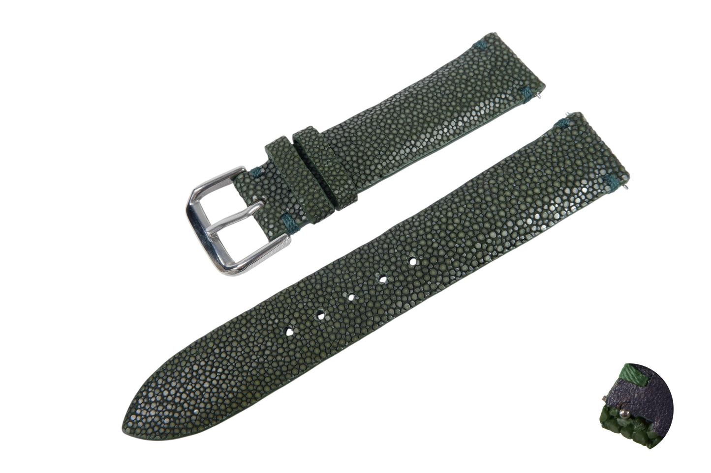 Genuine Polished Stingray Skin Leather Quick Release Watch Strap Green Band with Buckle