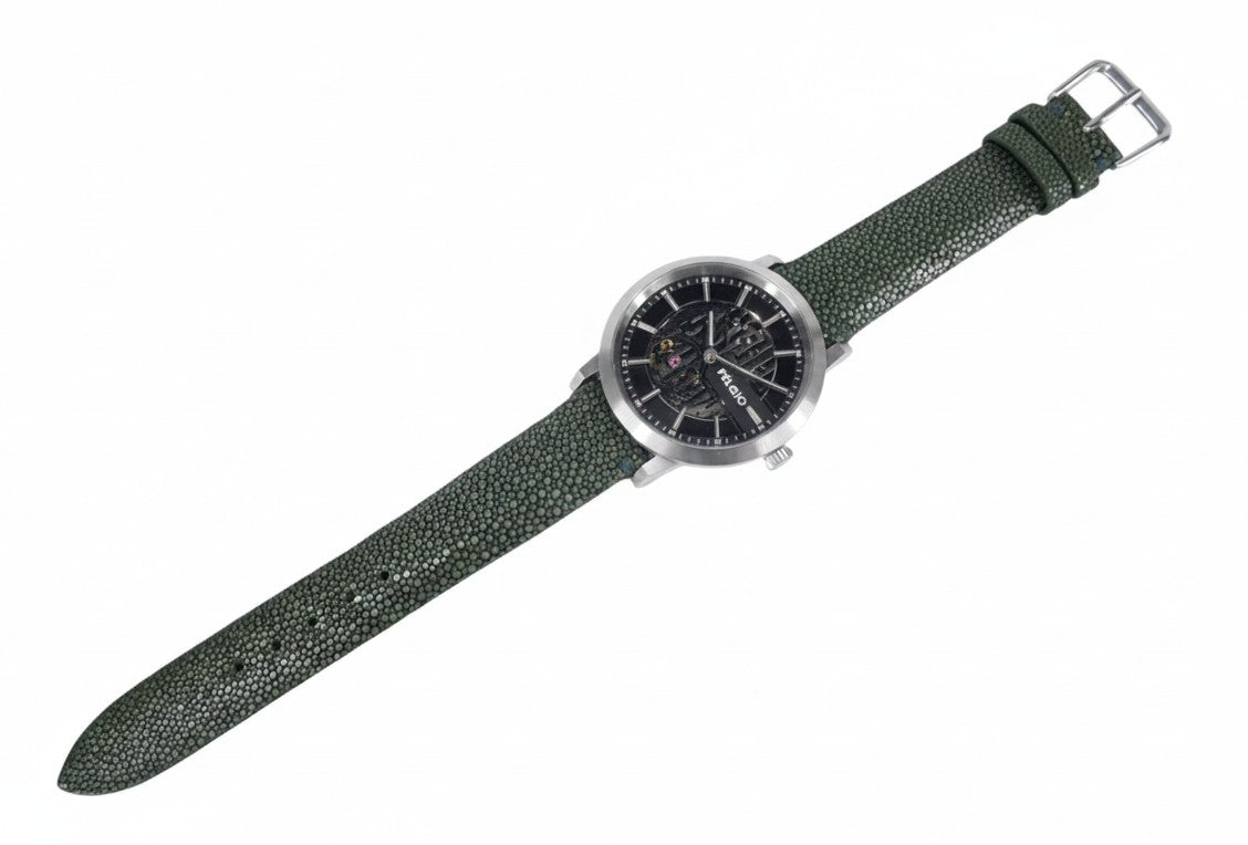 Genuine Polished Stingray Skin Leather Quick Release Watch Strap Green Band with Buckle
