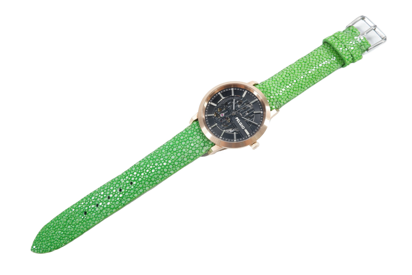 Genuine Polished Stingray Skin Leather Quick Release Watch Strap Green Band with Buckle