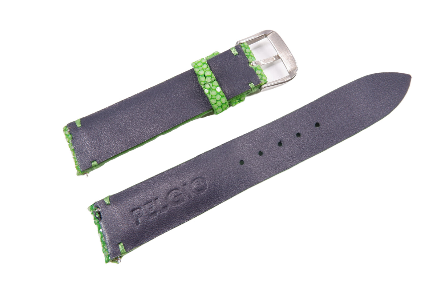 Genuine Polished Stingray Skin Leather Quick Release Watch Strap Green Band with Buckle