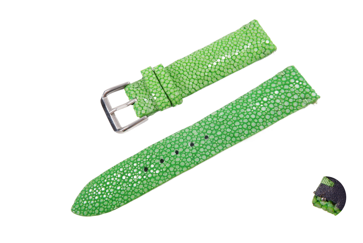 Genuine Polished Stingray Skin Leather Quick Release Watch Strap Green Band with Buckle