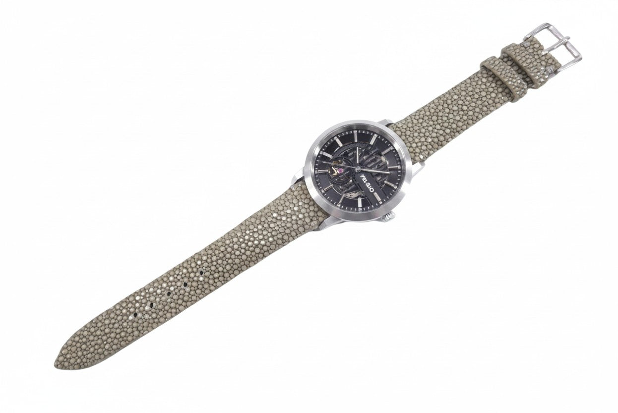 Genuine Polished Stingray Skin Leather Quick Release Watch Strap Grey Band with Buckle