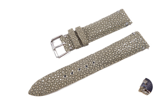 Genuine Polished Stingray Skin Leather Quick Release Watch Strap Grey Band with Buckle