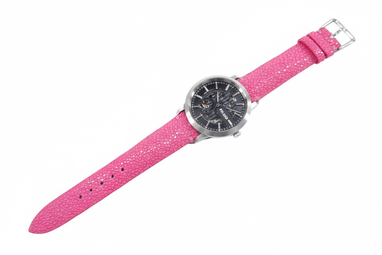 Genuine Polished Stingray Skin Leather Quick Release Watch Strap Pink Band with Buckle