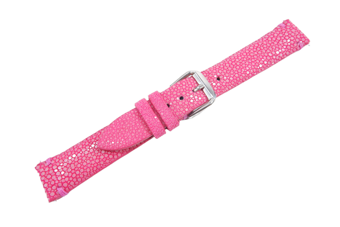 Genuine Polished Stingray Skin Leather Quick Release Watch Strap Pink Band with Buckle