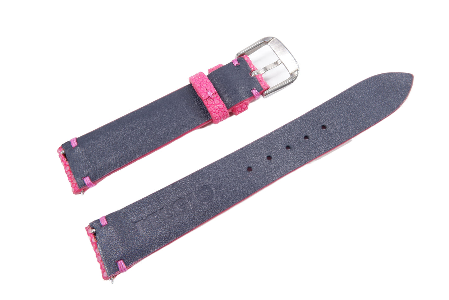Genuine Polished Stingray Skin Leather Quick Release Watch Strap Pink Band with Buckle