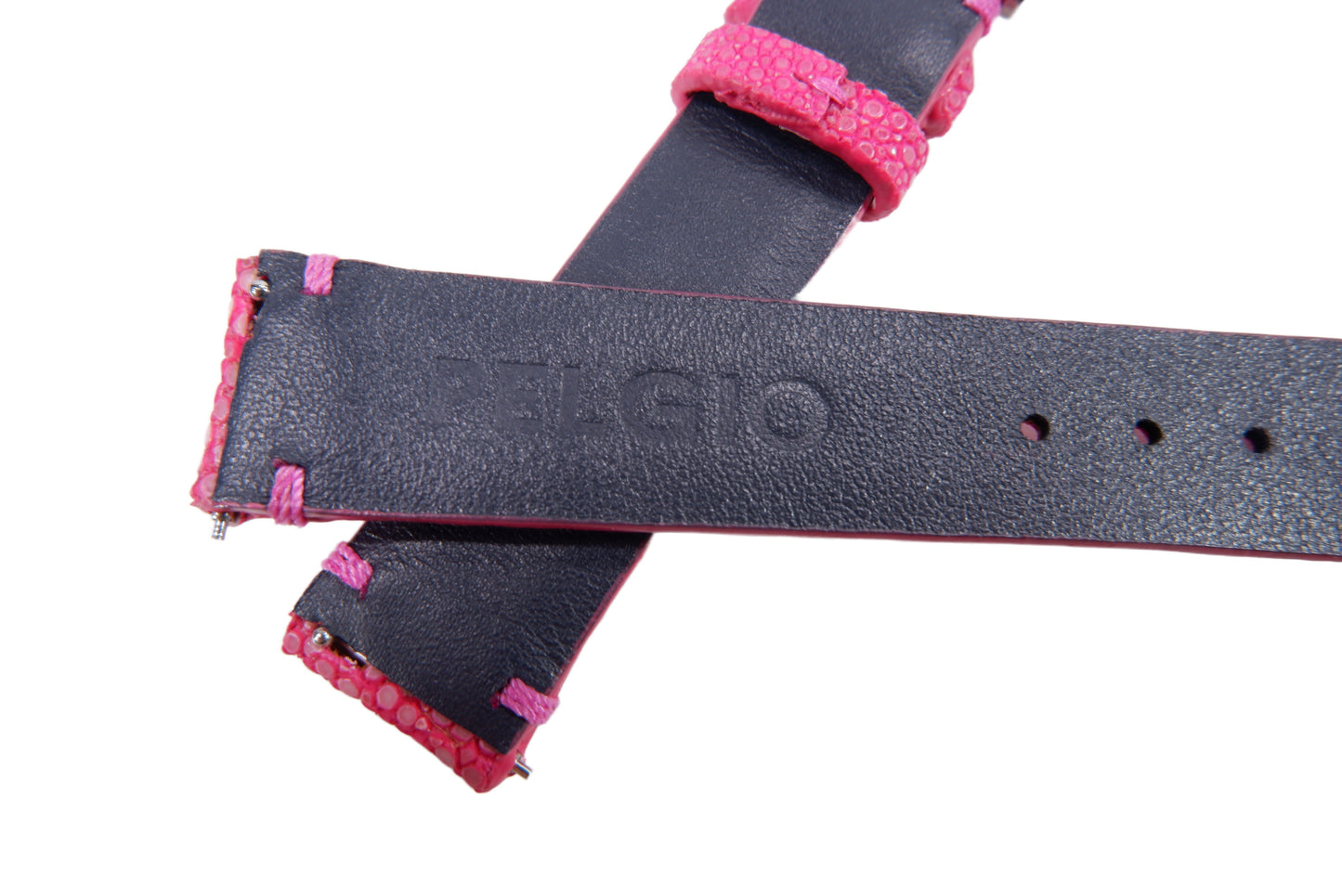Genuine Polished Stingray Skin Leather Quick Release Watch Strap Pink Band with Buckle