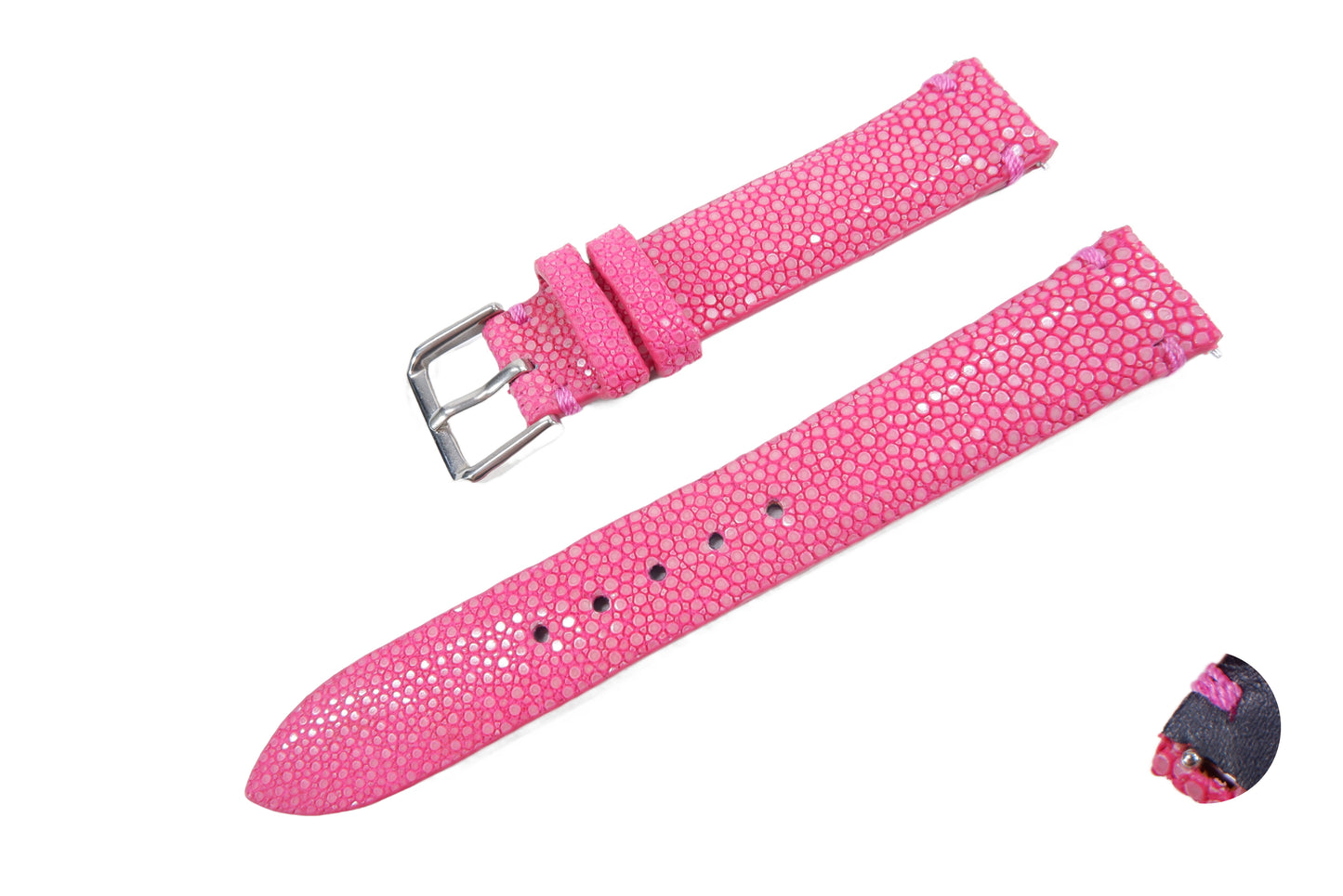 Genuine Polished Stingray Skin Leather Quick Release Watch Strap Pink Band with Buckle