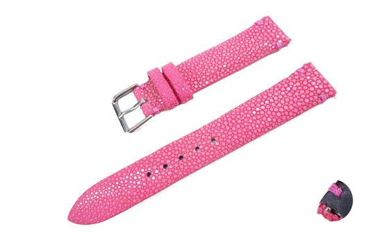 Genuine Polished Stingray Skin Leather Quick Release Watch Strap Pink Band with Buckle