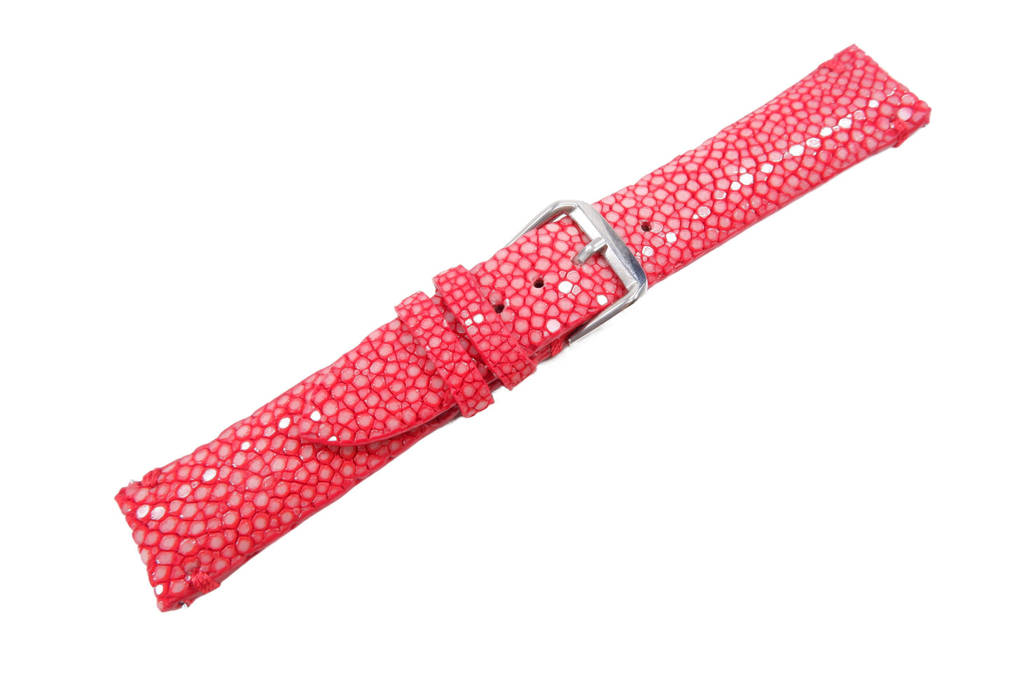 Genuine Polished Stingray Skin Leather Quick Release Watch Strap Red Band with Buckle