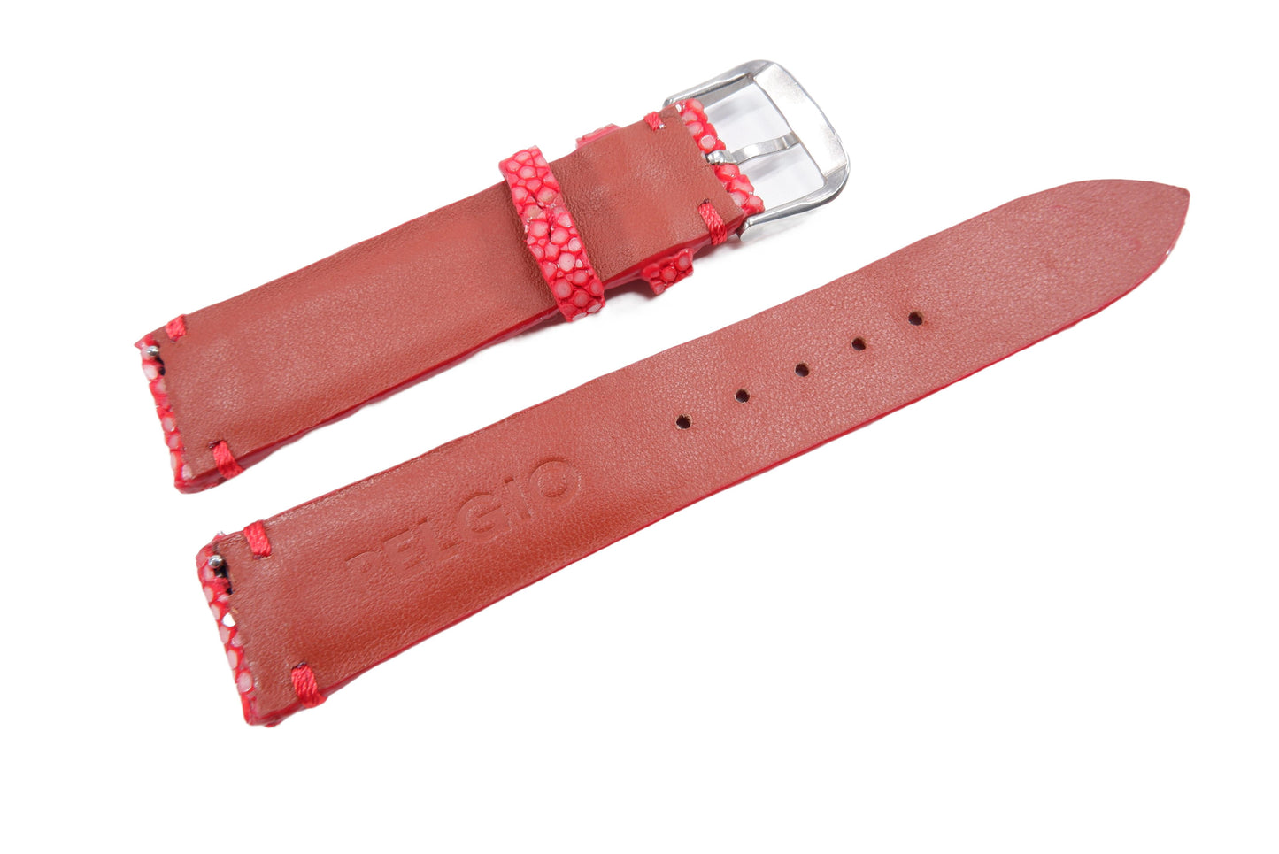 Genuine Polished Stingray Skin Leather Quick Release Watch Strap Red Band with Buckle