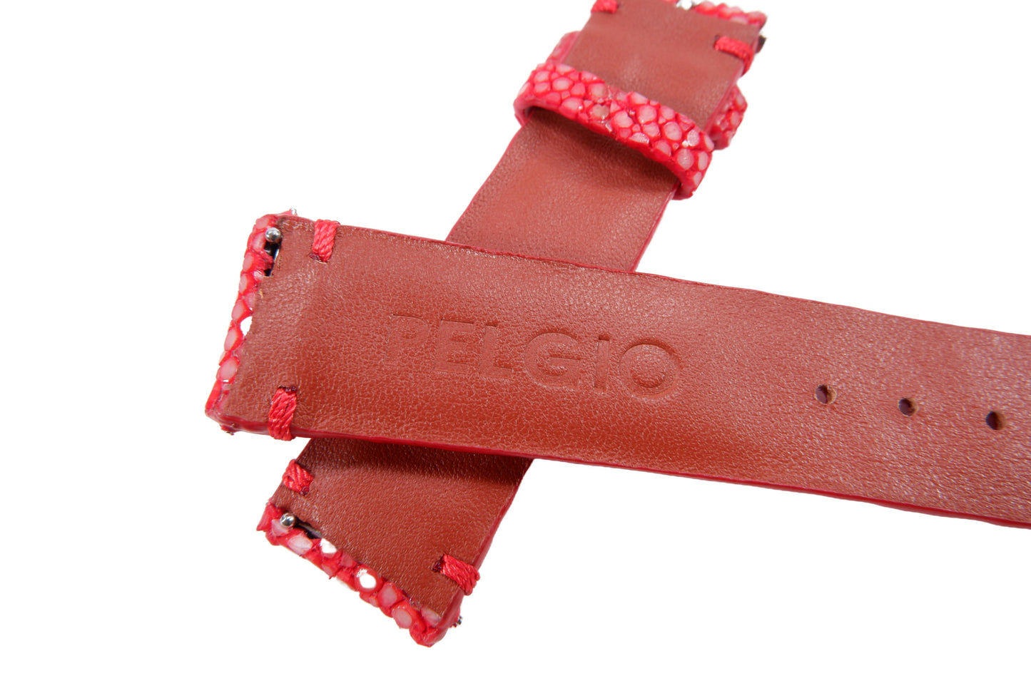 Genuine Polished Stingray Skin Leather Quick Release Watch Strap Red Band with Buckle