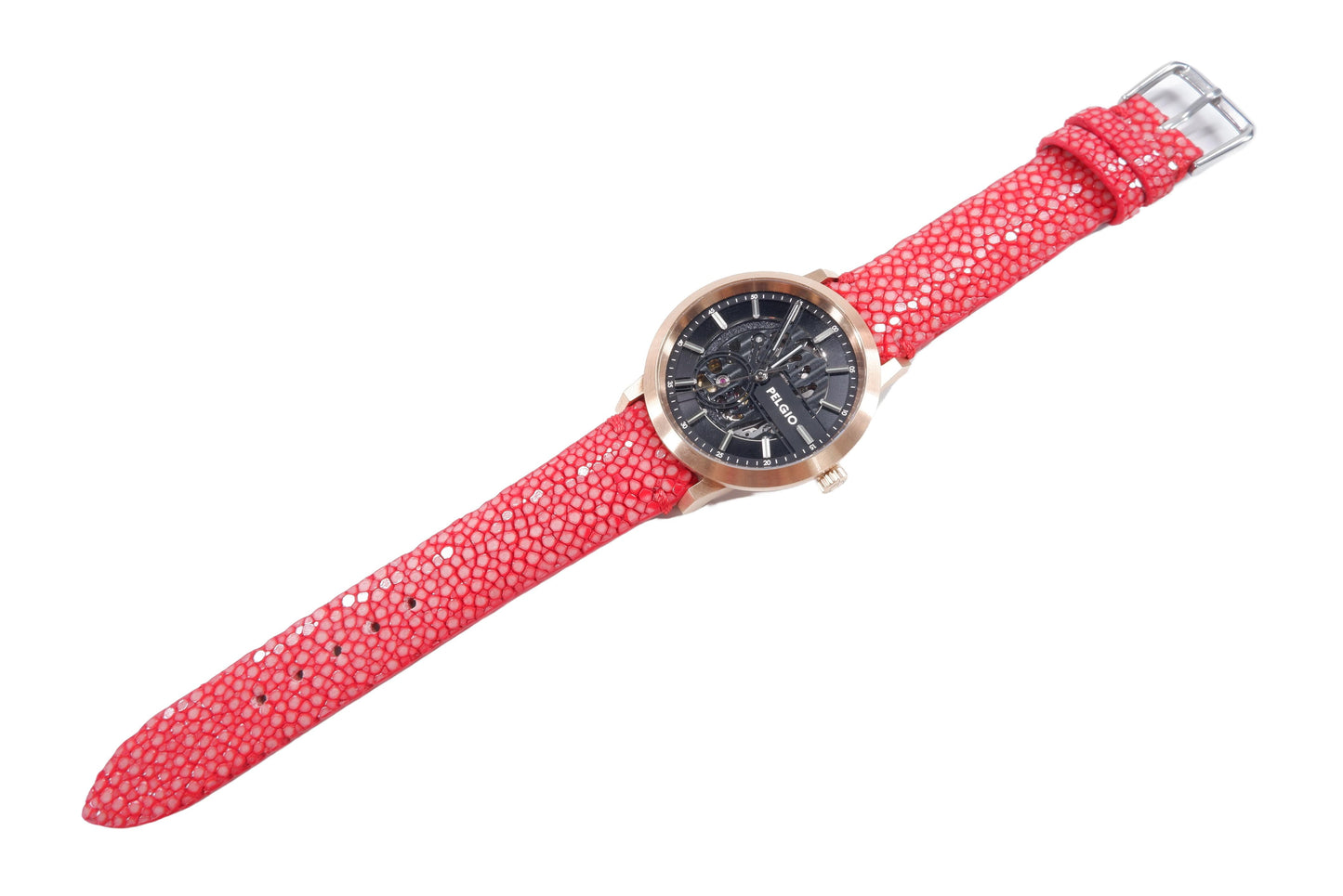 Genuine Polished Stingray Skin Leather Quick Release Watch Strap Red Band with Buckle