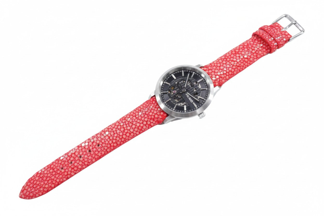 Genuine Polished Stingray Skin Leather Quick Release Watch Strap Red Band with Buckle