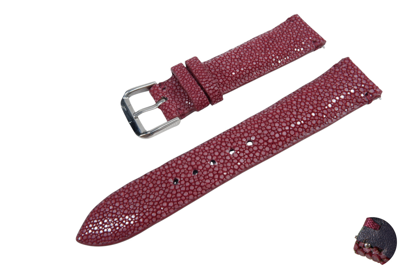 Genuine Polished Stingray Skin Leather Quick Release Watch Strap Red Band with Buckle